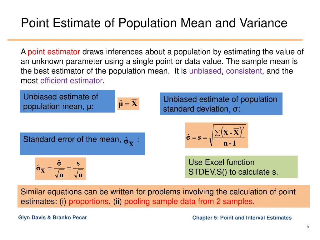 point estimate of population mean and variance
