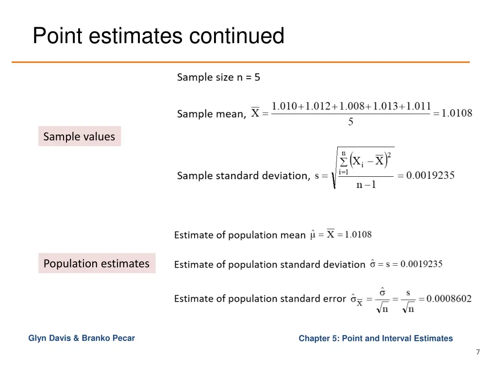 point estimates continued