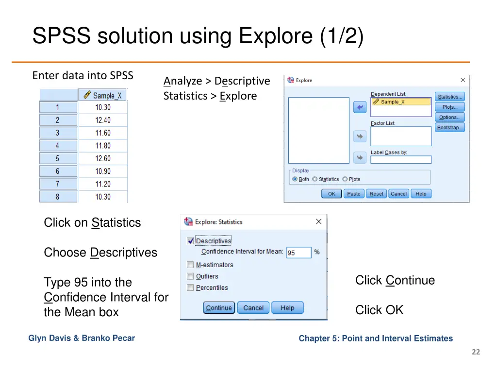 spss solution using explore 1 2