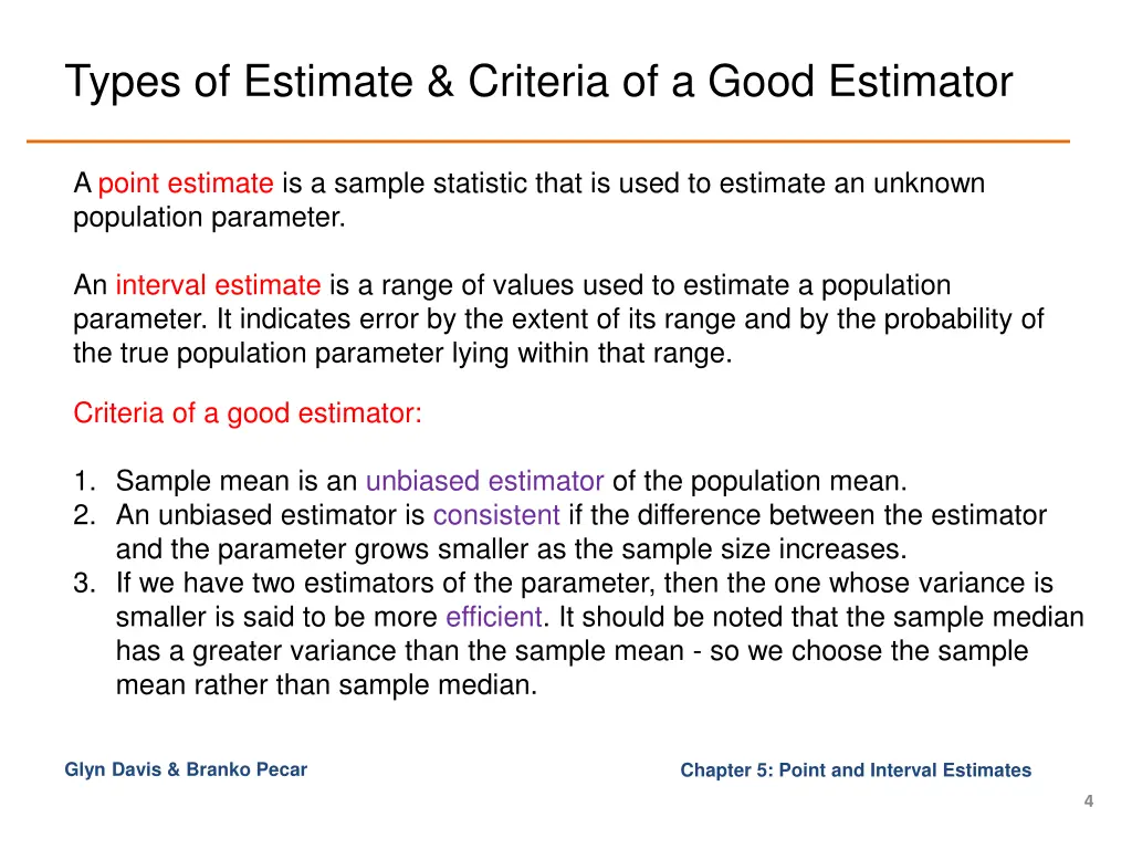 types of estimate criteria of a good estimator