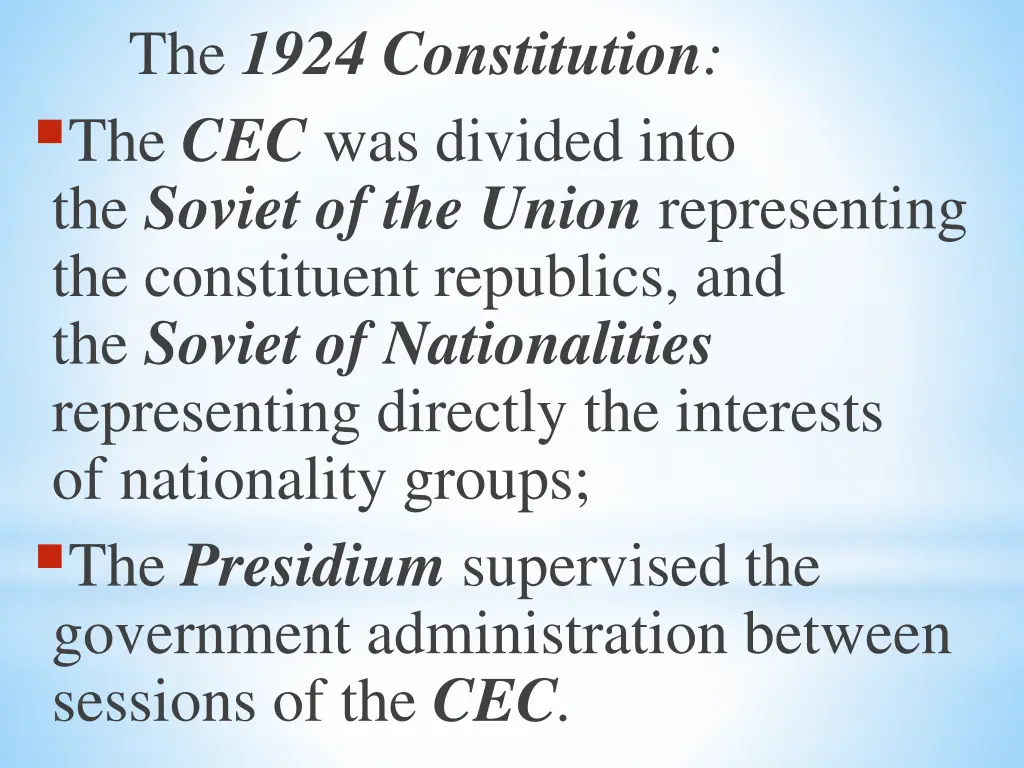 the 1924 constitution the cec was divided into