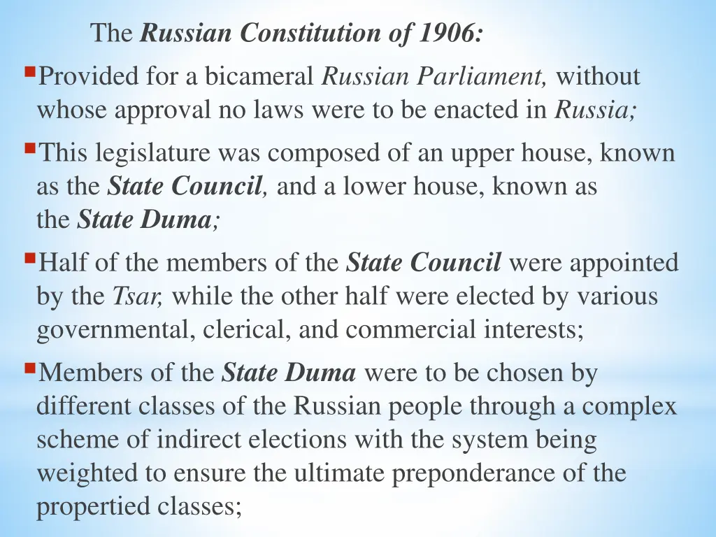 the russian constitution of 1906 provided