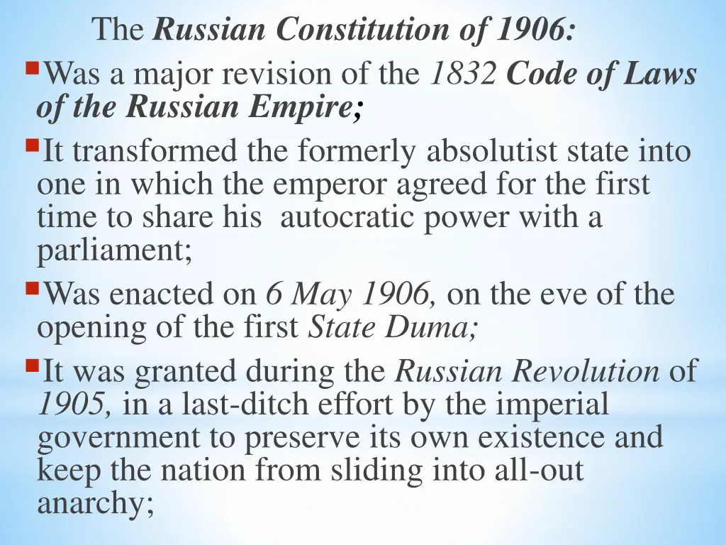 the russian constitution of 1906 was a major