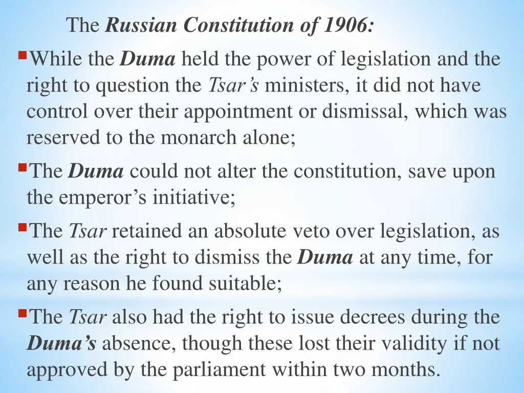 the russian constitution of 1906 while the duma