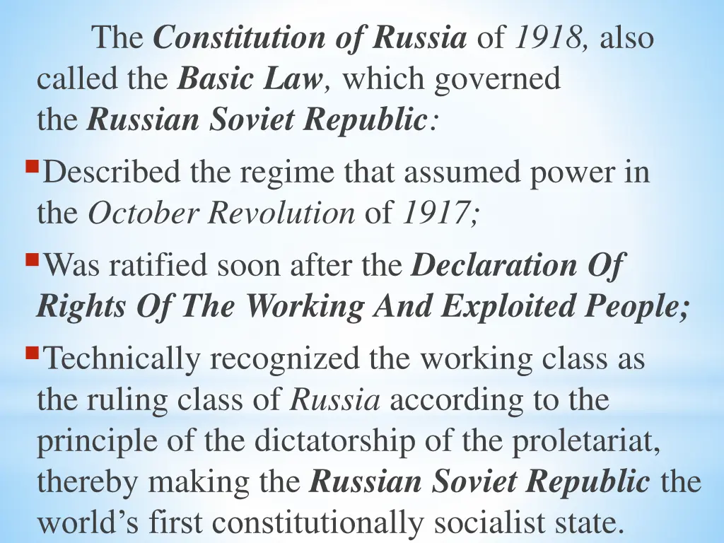 the constitution of russia of 1918 also called