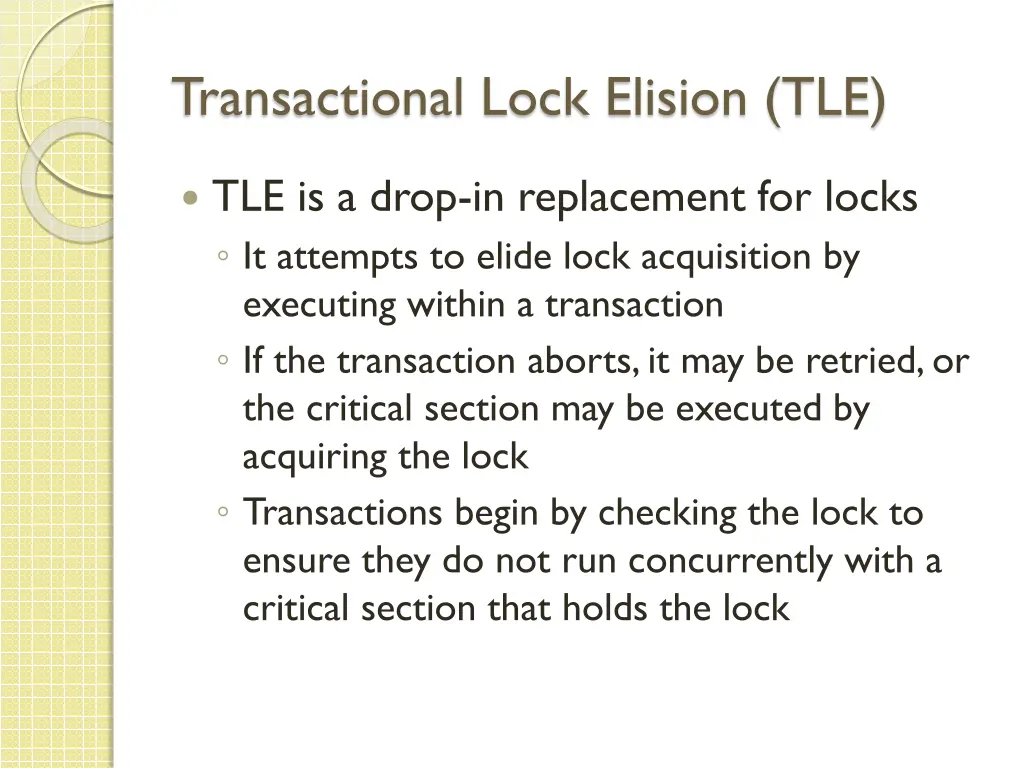 transactional lock elision tle