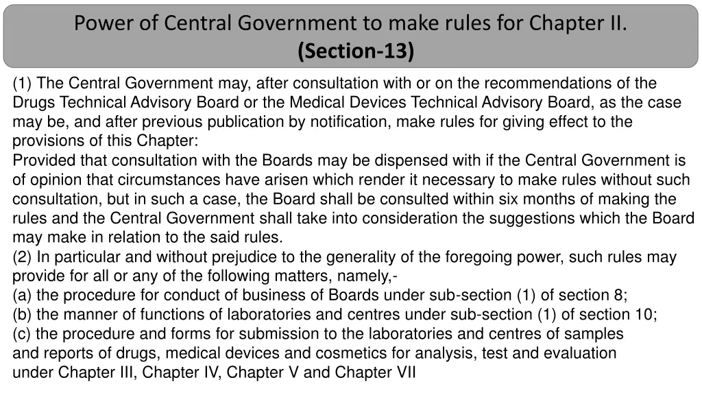 power of central government to make rules