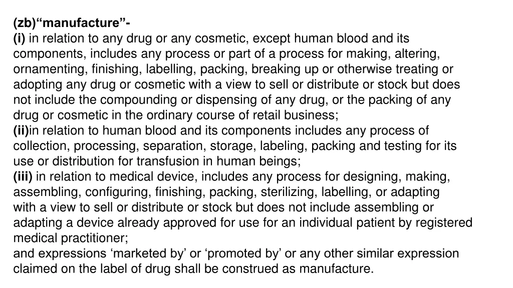zb manufacture i in relation to any drug