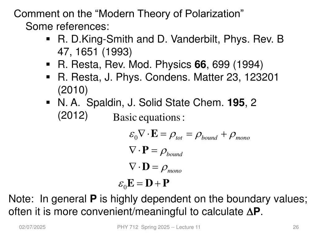 comment on the modern theory of polarization some