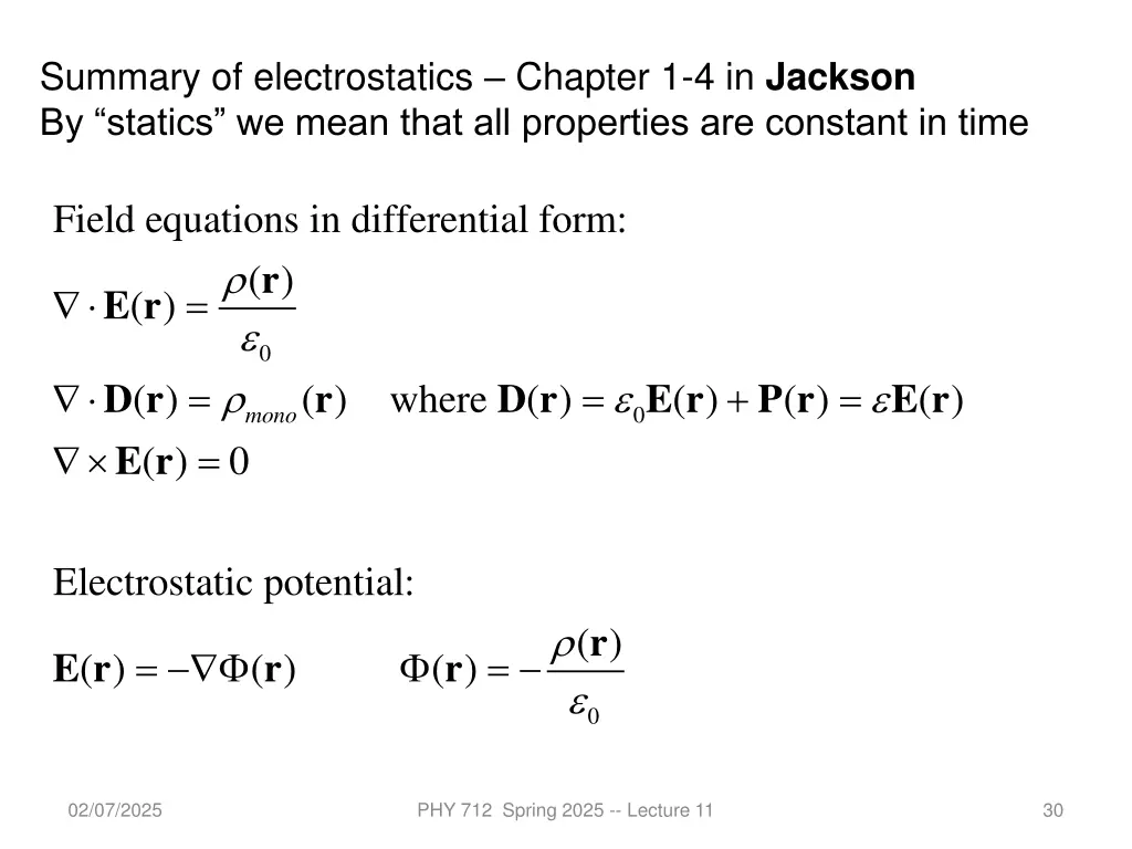 summary of electrostatics chapter 1 4 in jackson