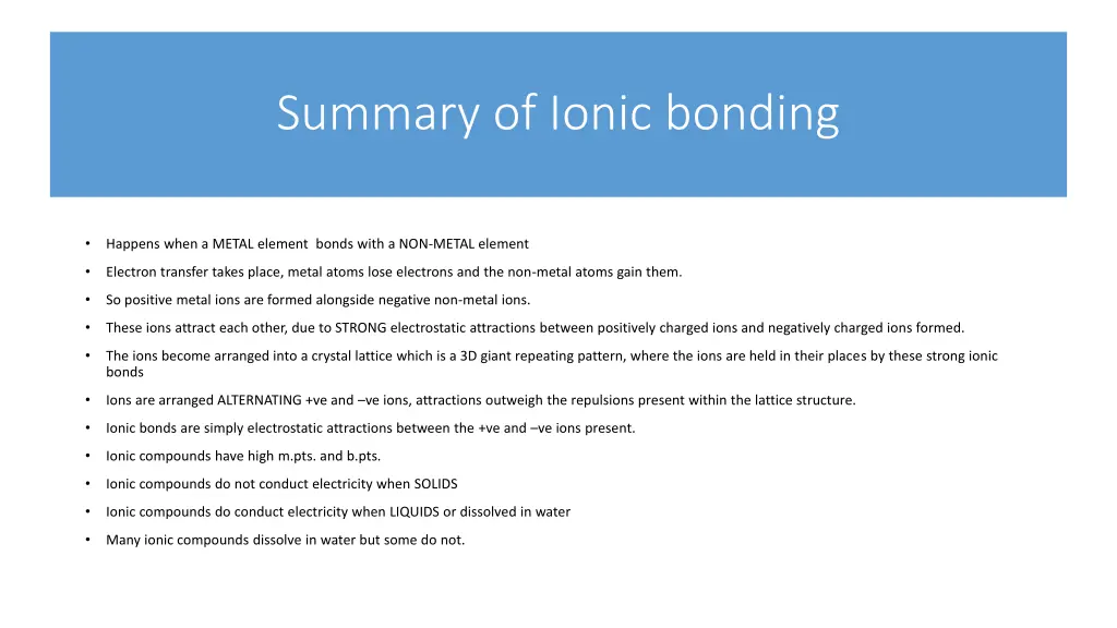summary of ionic bonding