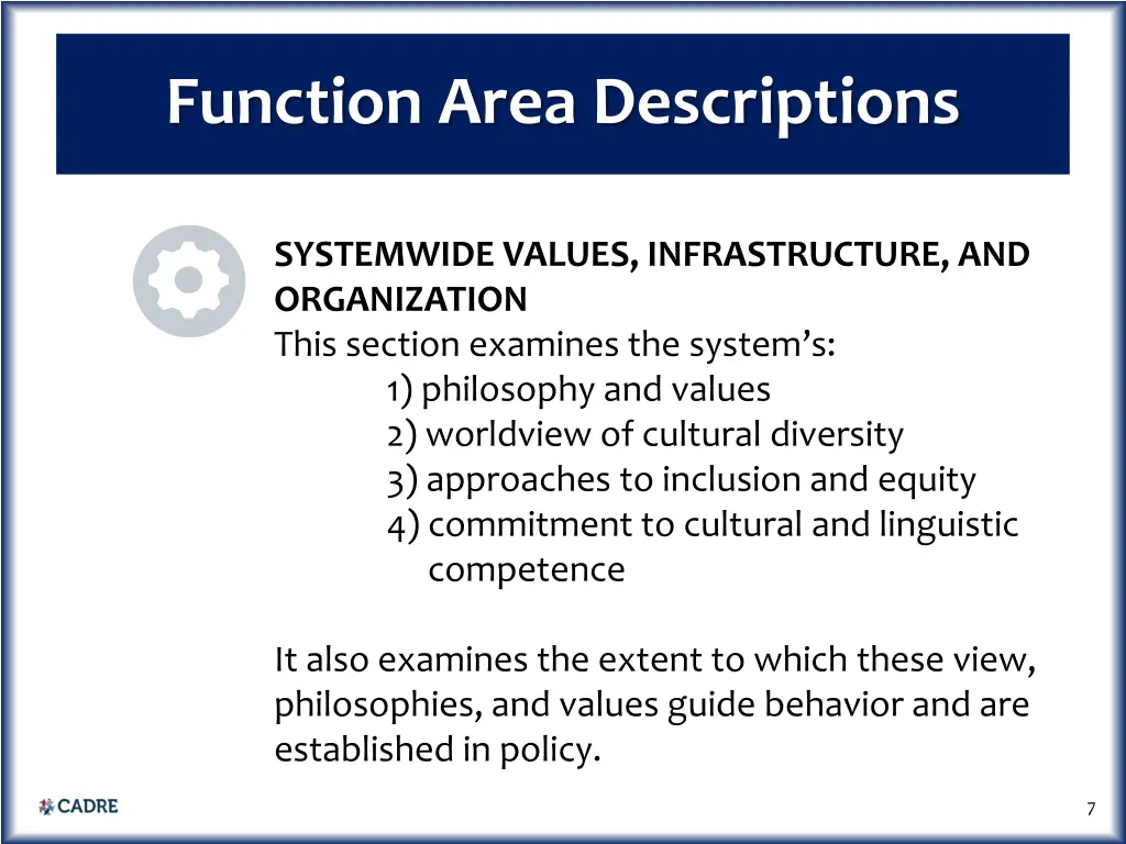 function area descriptions