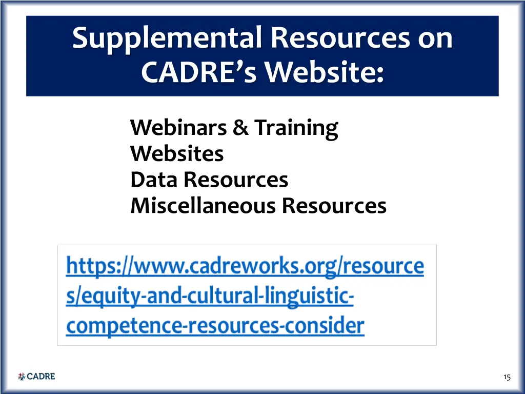 supplemental resources on cadre s website