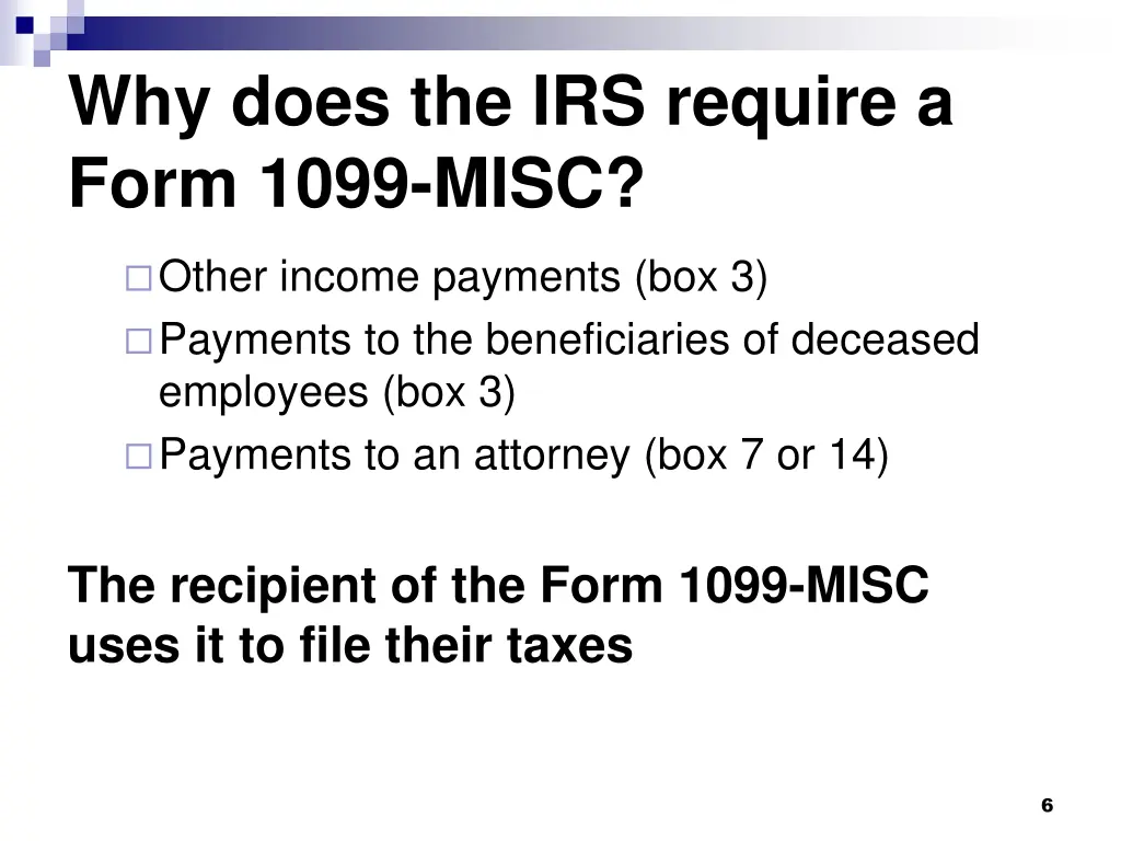 why does the irs require a form 1099 misc 2