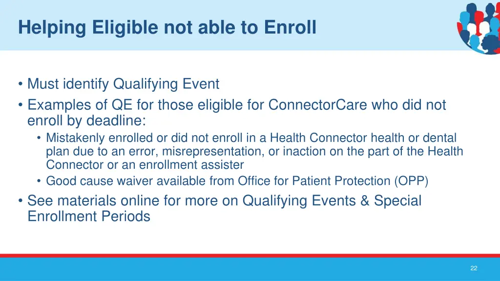 helping eligible not able to enroll