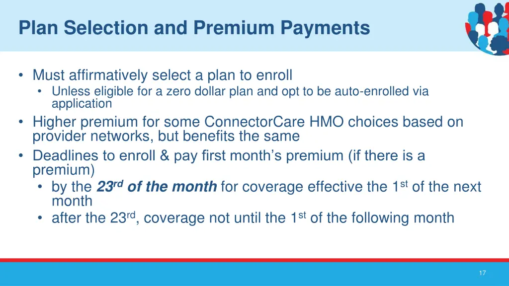 plan selection and premium payments