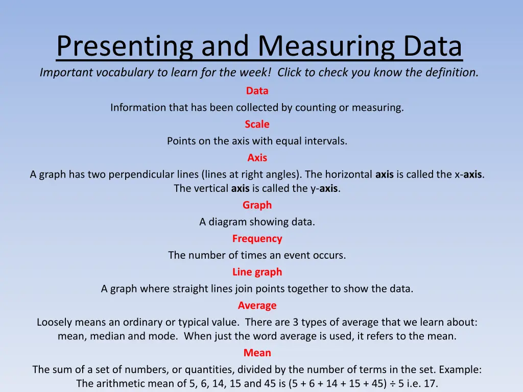 presenting and measuring data important