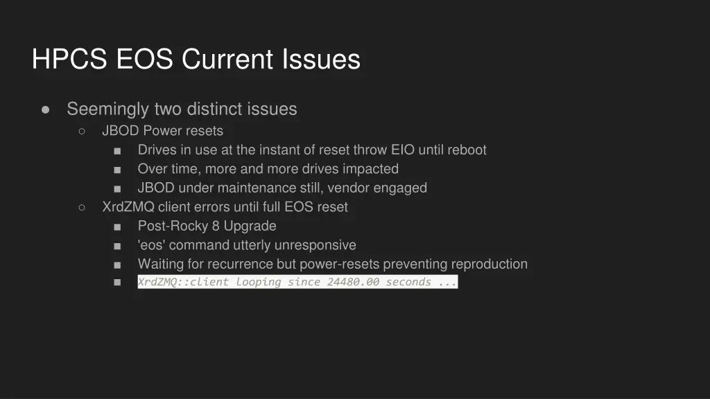 hpcs eos current issues