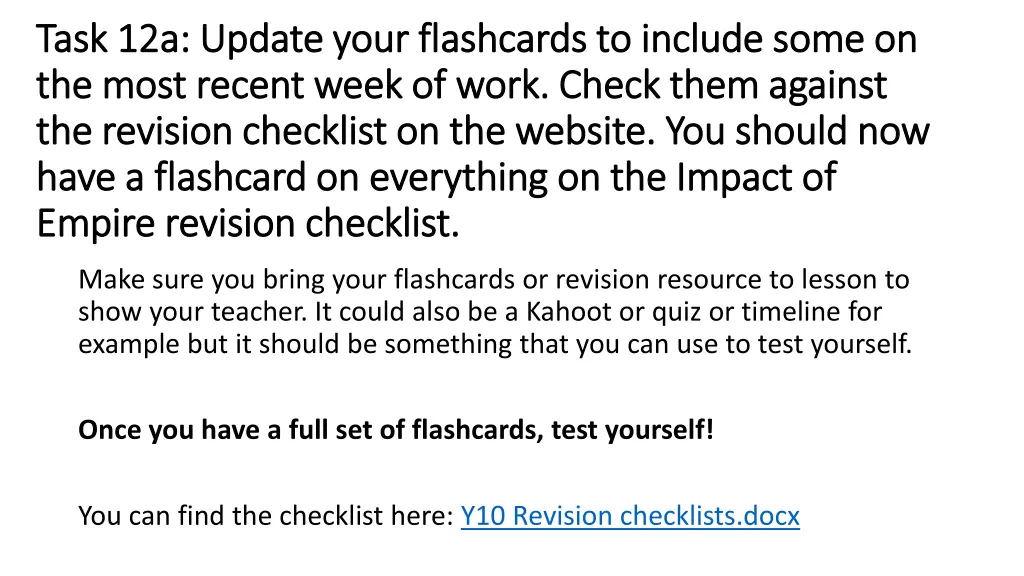 task 12a update your flashcards to include some