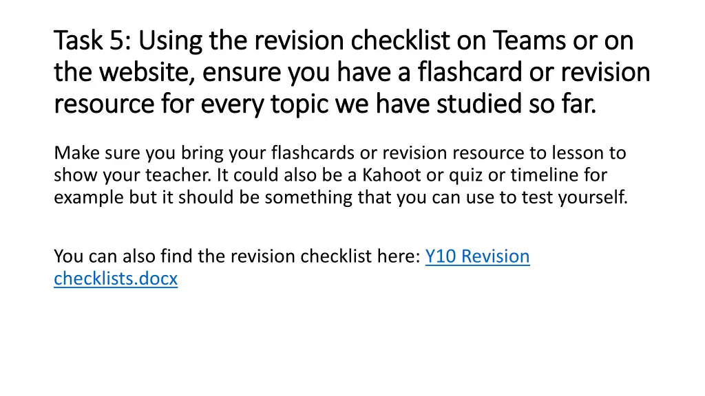 task 5 using the revision checklist on teams