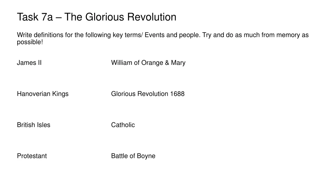 task 7a the glorious revolution