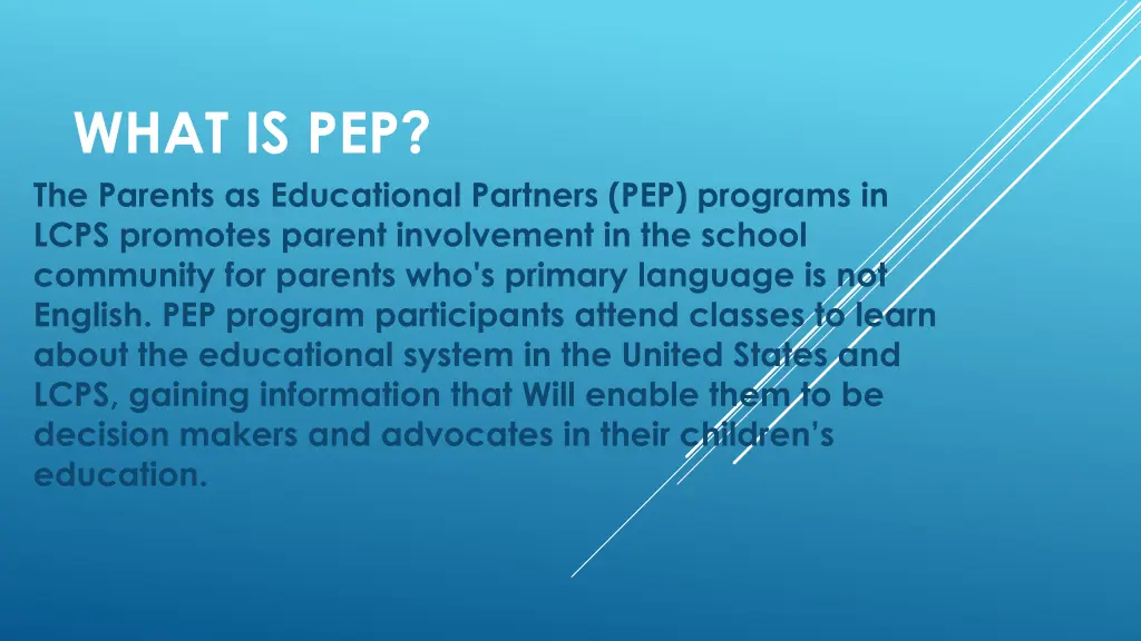 what is pep the parents as educational partners