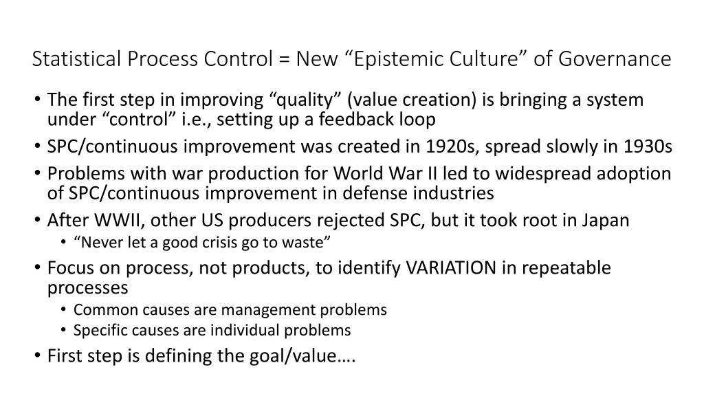 statistical process control new epistemic culture