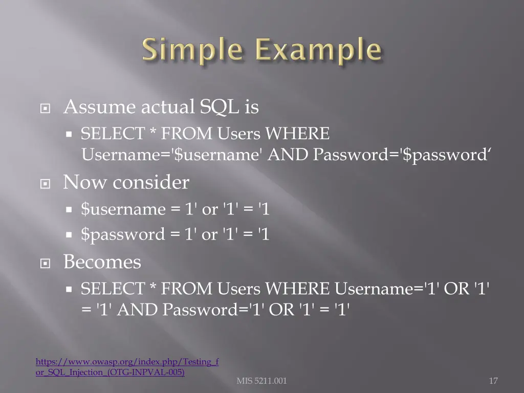 assume actual sql is select from users where