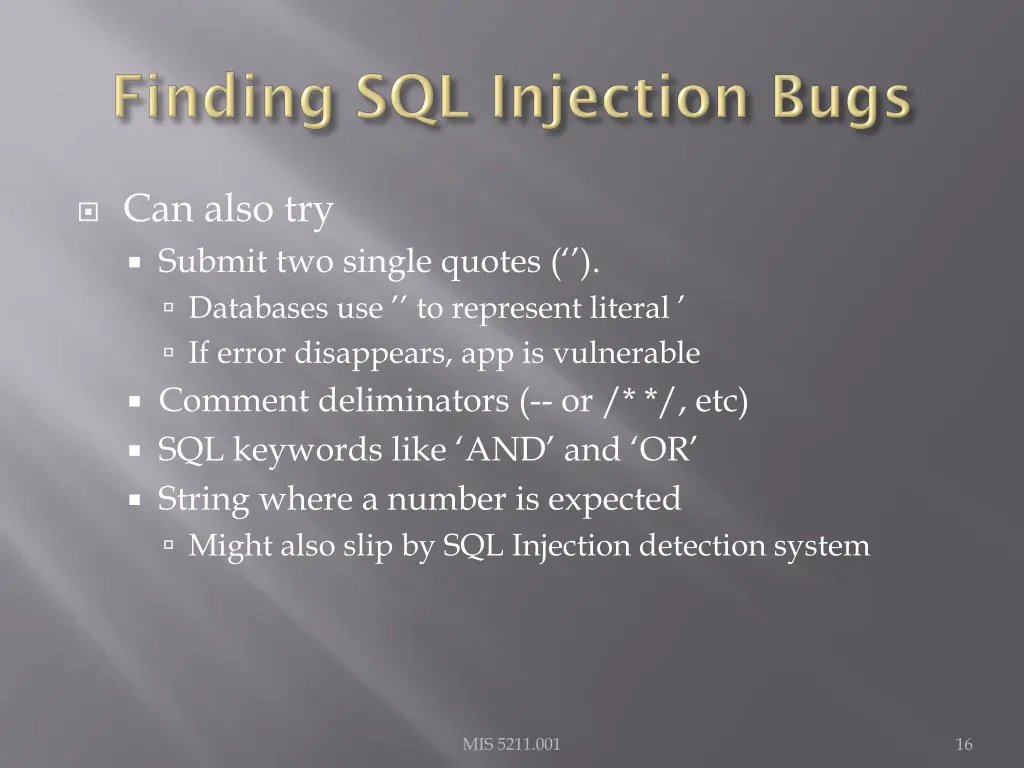 can also try submit two single quotes databases