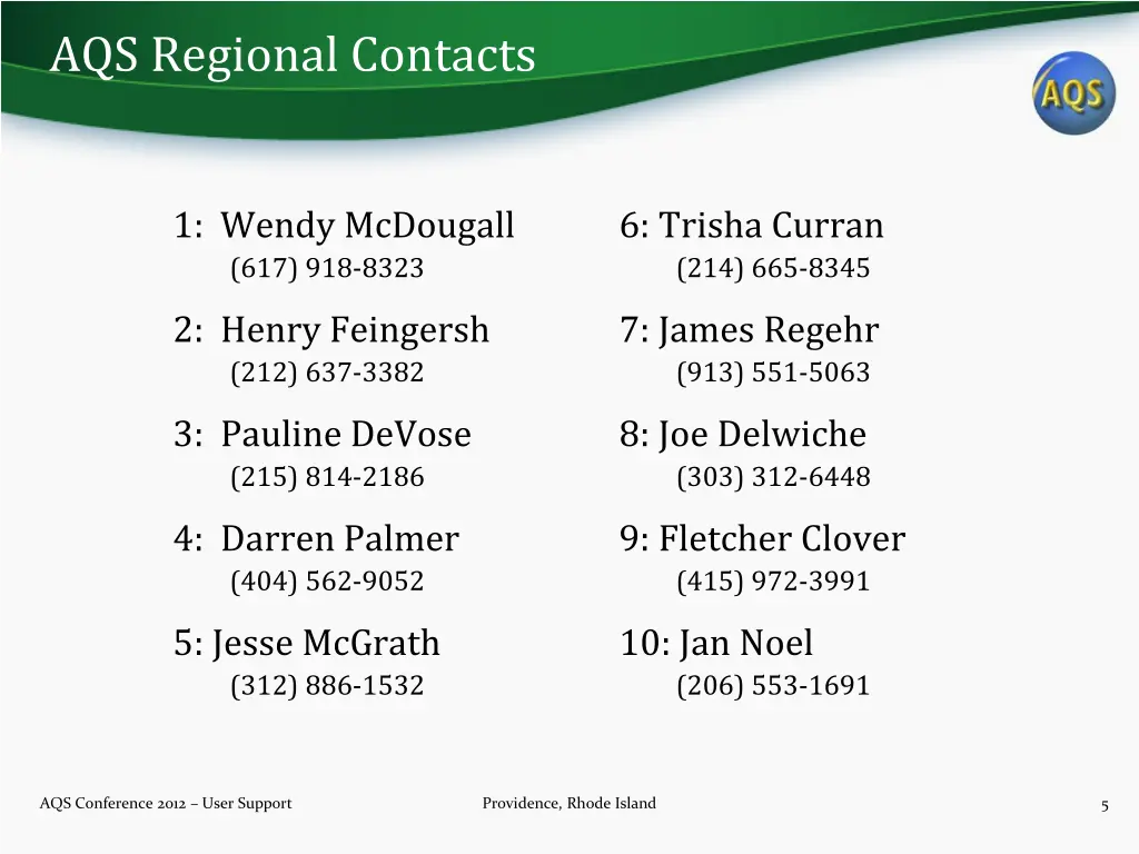 aqs regional contacts