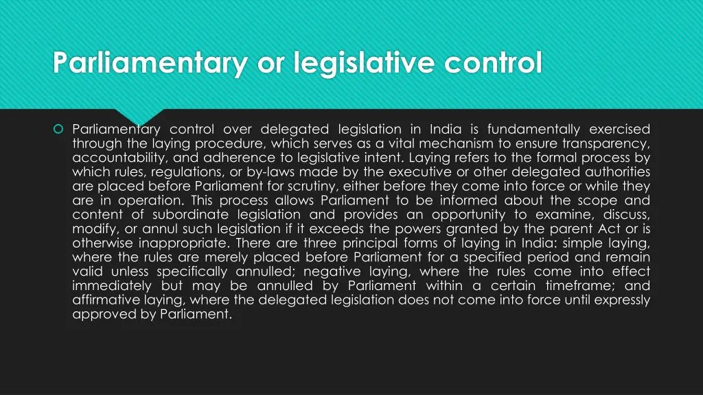 parliamentary or legislative control