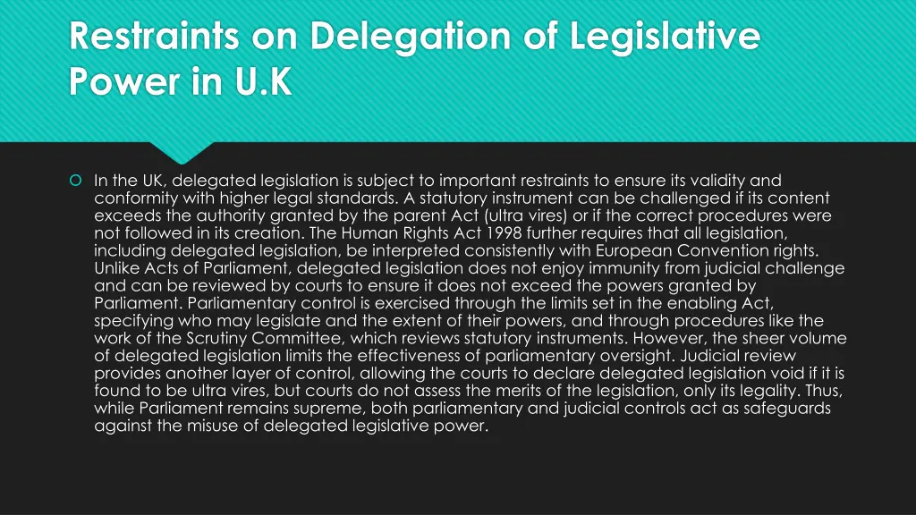 restraints on delegation of legislative power
