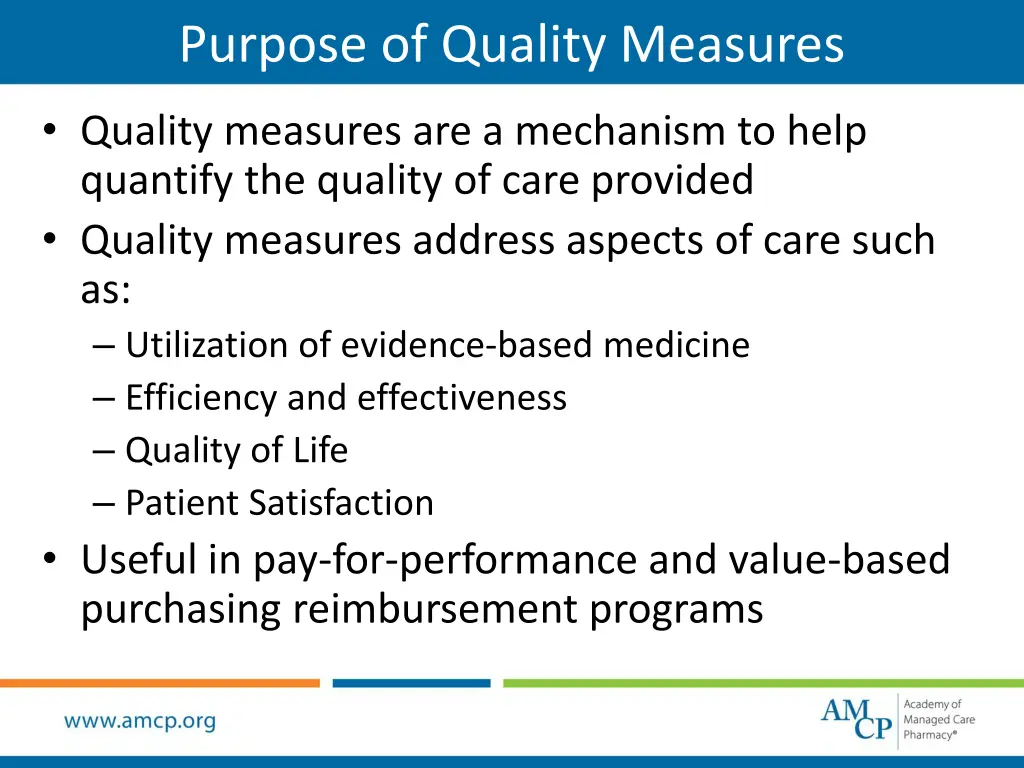 purpose of quality measures