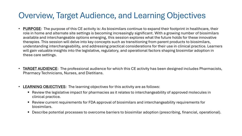 overview target audience and learning objectives