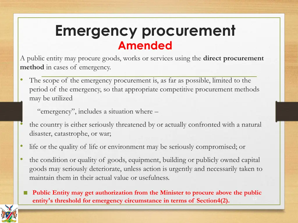 emergency procurement amended a public entity