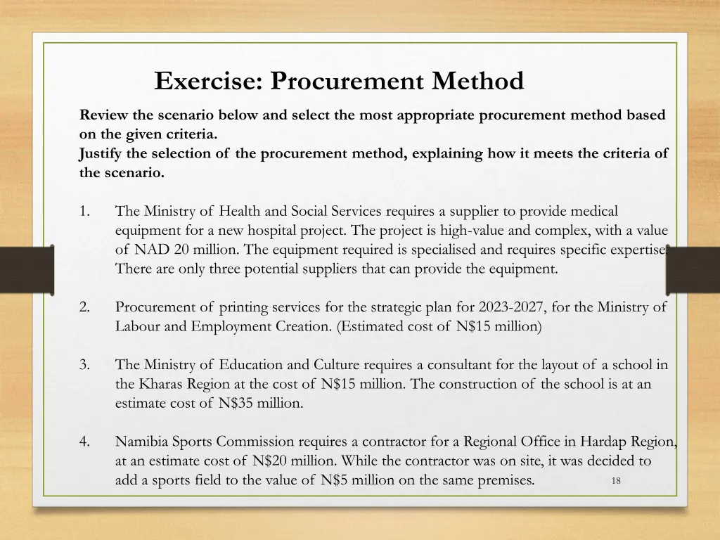 exercise procurement method
