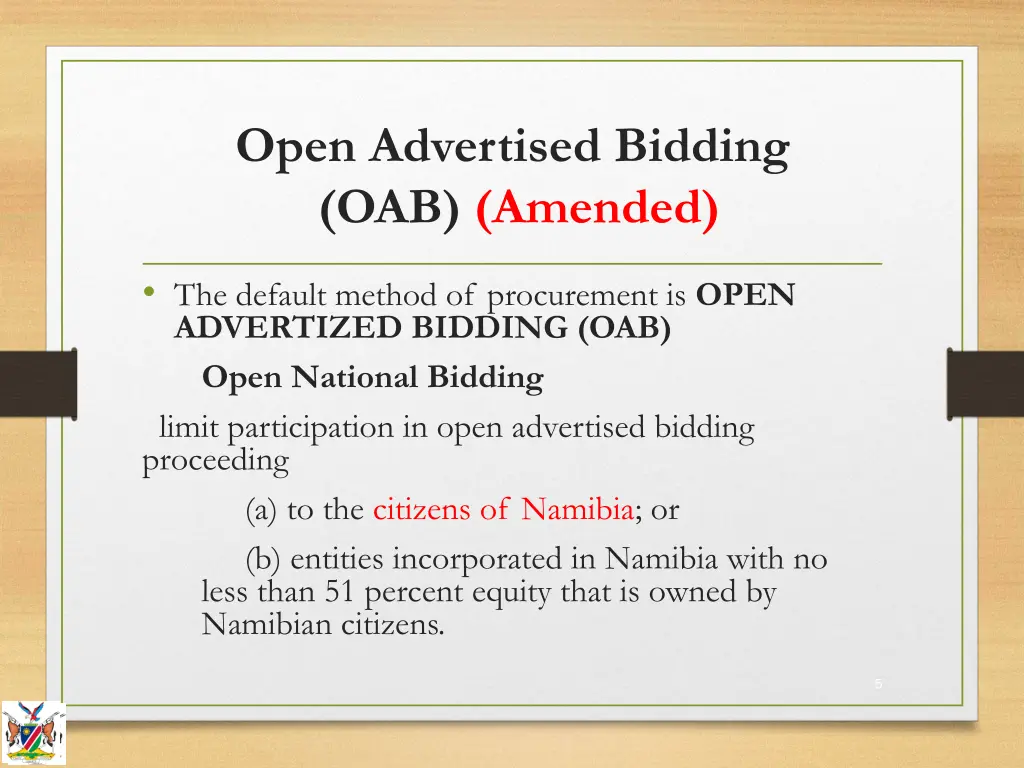 open advertised bidding oab amended