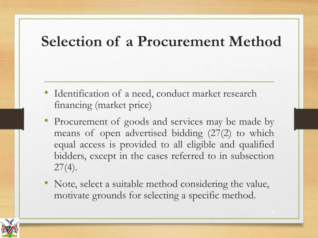 selection of a procurement method