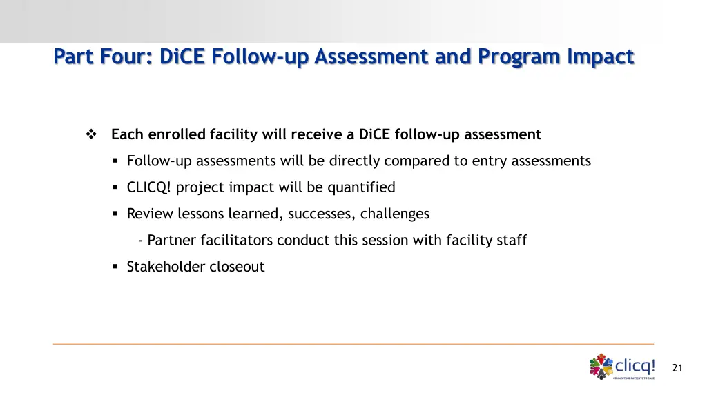 part four dice follow up assessment and program