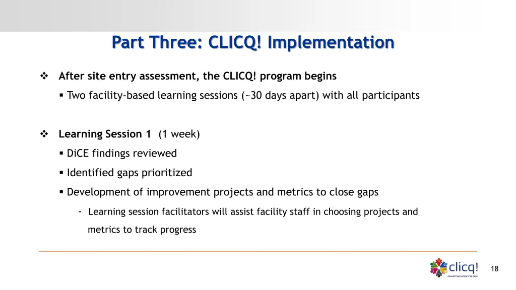 part three clicq implementation