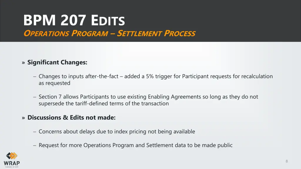 bpm 207 e dits o perations p rogram s ettlement