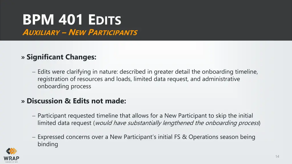 bpm 401 e dits a uxiliary n ew p articipants