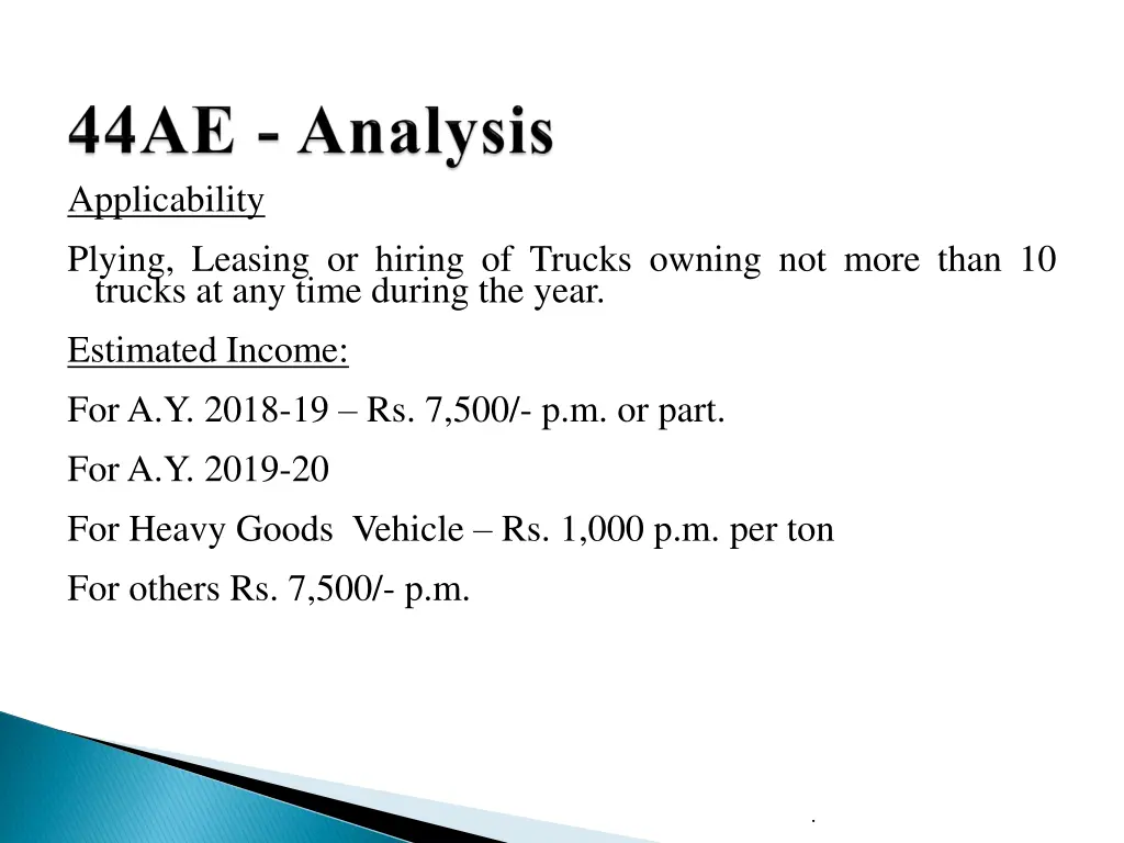 applicability plying leasing or hiring of trucks
