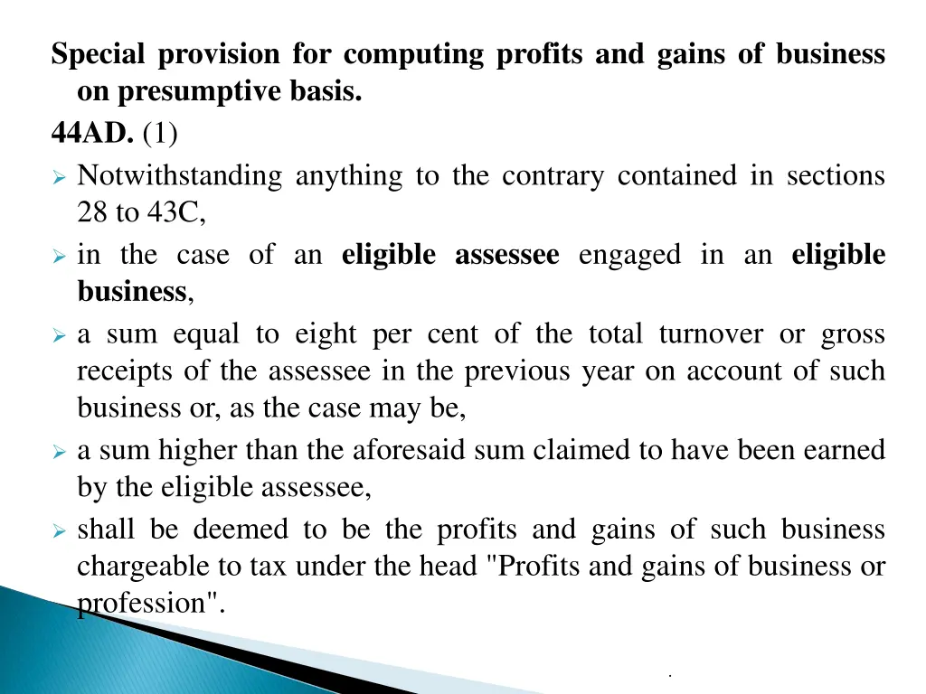 special provision for computing profits and gains