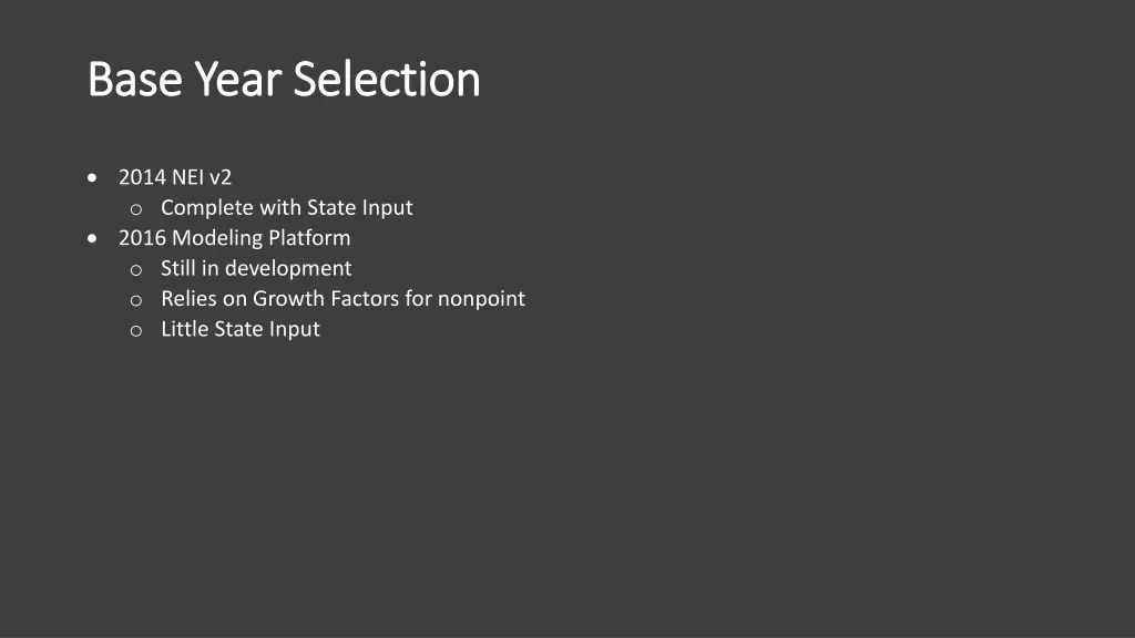 base year selection base year selection
