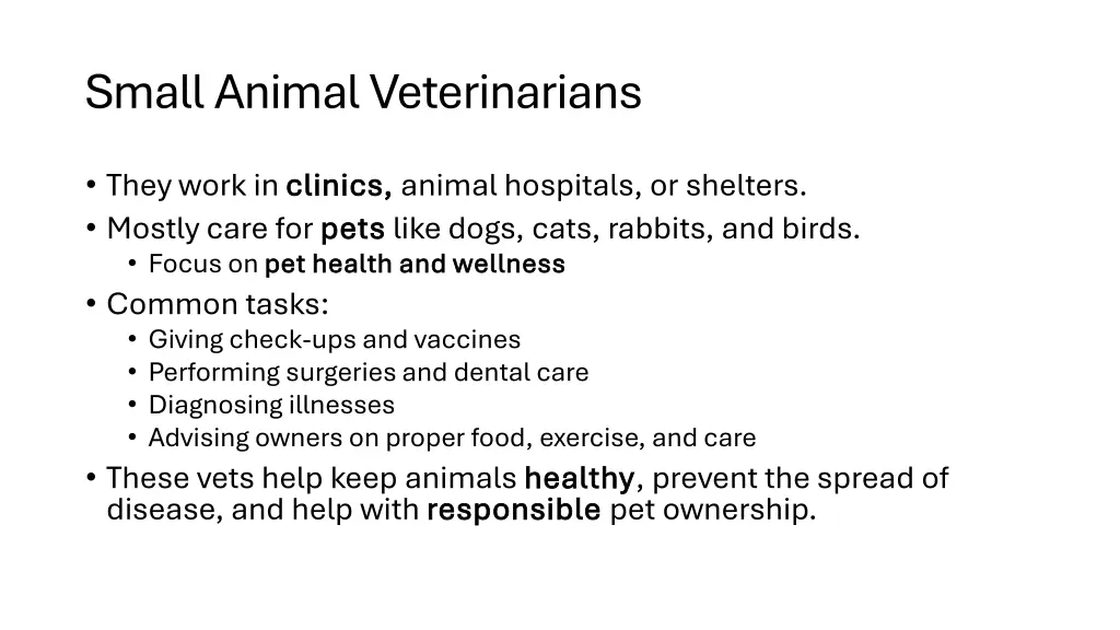 small animal veterinarians