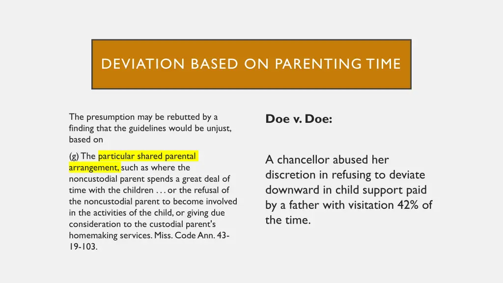 deviation based on parenting time