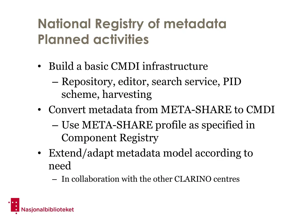 national registry of metadata planned activities