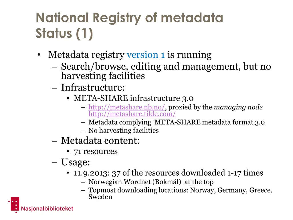 national registry of metadata status 1