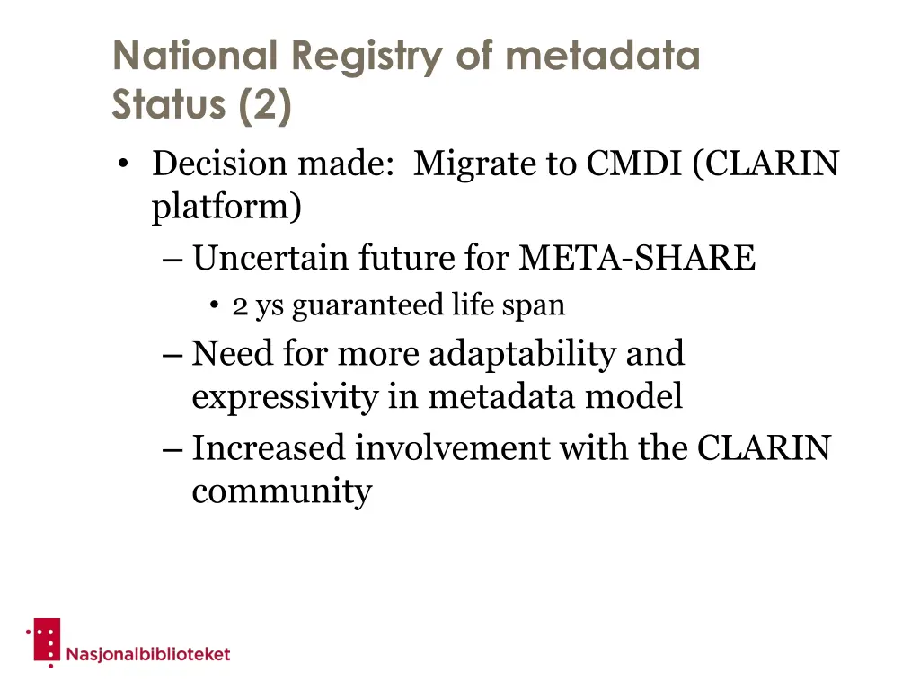 national registry of metadata status 2 decision